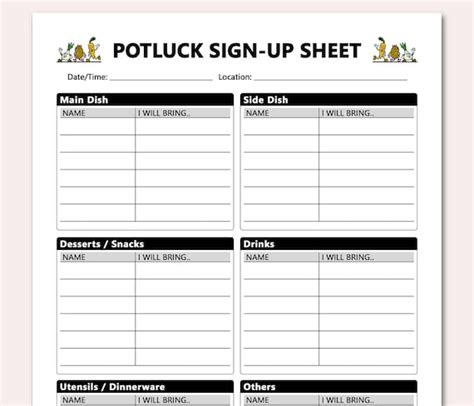 10 Potluck Dinner Sign Up Sheet Template Perfect Template Ideas