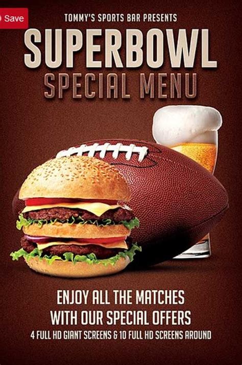 The Super Bowl Special Menu Features A Football Hamburger And Beer