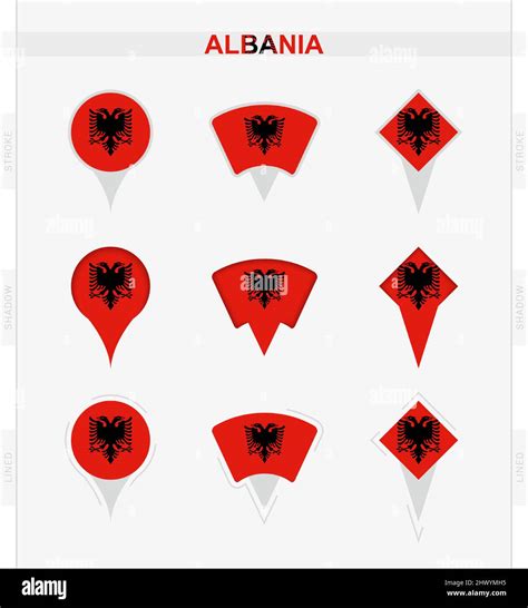 Albania Flag Set Of Location Pin Icons Of Albania Flag Vector