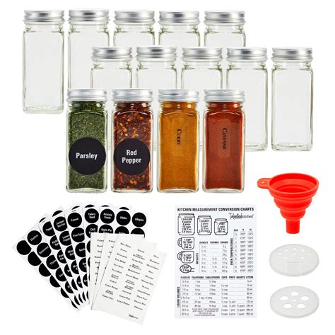 Talented Kitchen 14 Empty 4 Oz Square Glass Spice Jars With Lids Clear Minimalist Spice Labels
