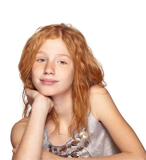 Happy Redhead Girl On White Stock Image Image Of Orange Female 21846277