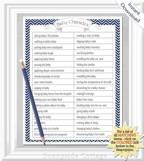 Instant Download Baby Charades Game With Classic Navy Blue Etsy