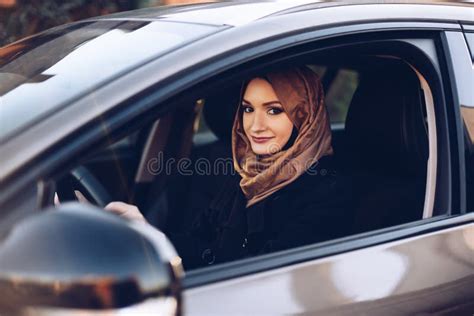 Arabic Woman In Hijab Driving A Car Stock Image Image Of Arabian Arabia 135372999