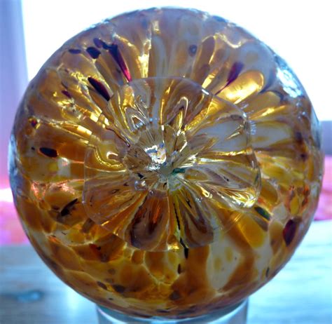 Vintage Hand Blown Glass Art Globe Sculpture Orange Black Etsy