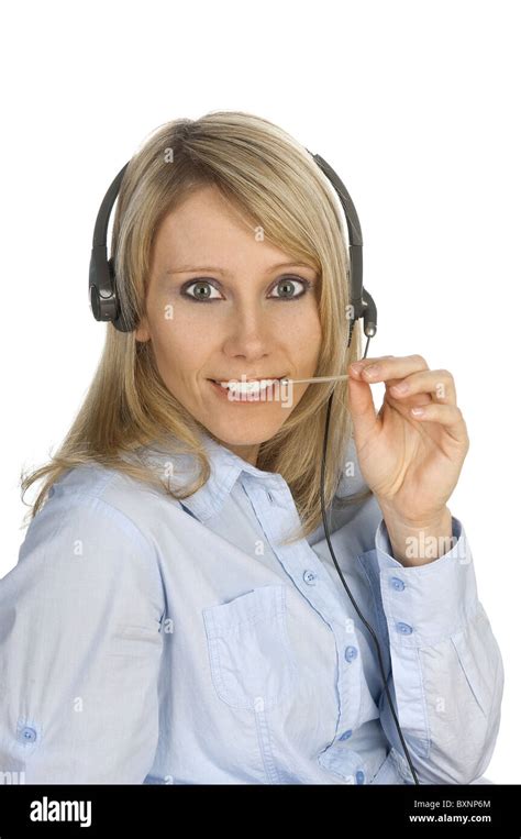 Woman With Headset Stock Photo Alamy