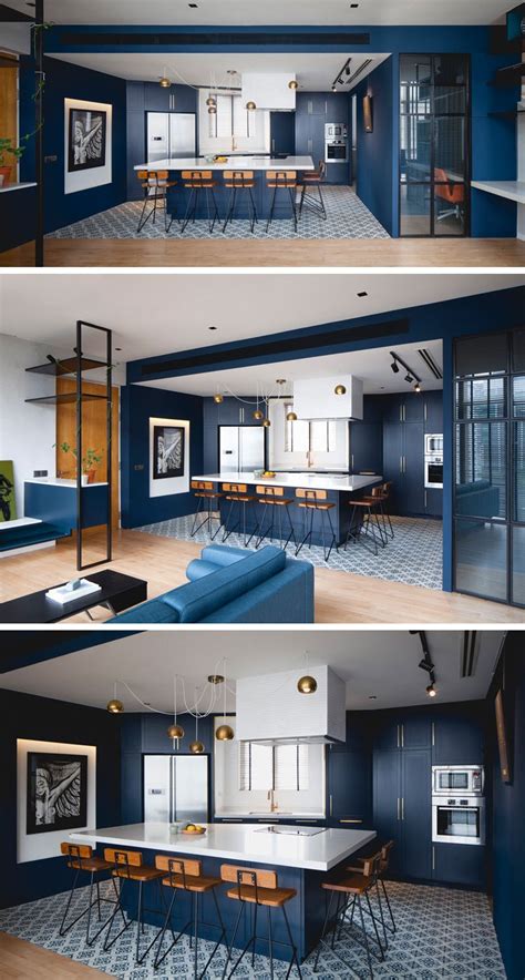The kitchen with dark cabinets will look great with light walls, especially if you incorporate dark flooring to truly enhance the colors of your kitchen area. Kitchen Color Inspiration - 12 Shades Of Blue Cabinets