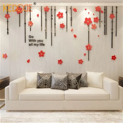 Kedode Acrylic 3d Wall Stickers Red Flowers Romantic Pastoral Simple