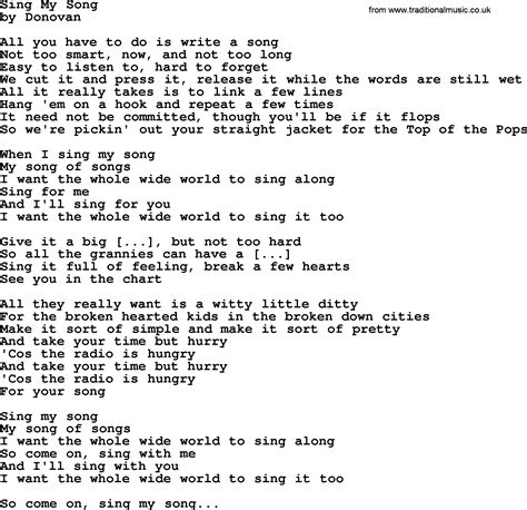 Donovan Leitch Song Sing My Song Lyrics