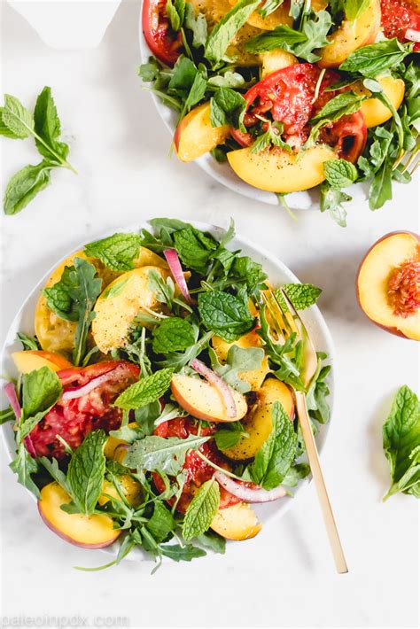 Heirloom Tomato Salad With Peach Mint And Arugula Paleo In Pdx