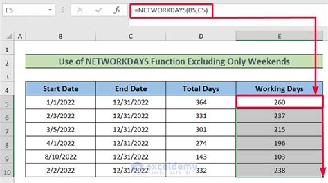 How To Calculate Working Days In Excel Excluding Weekends And Holidays