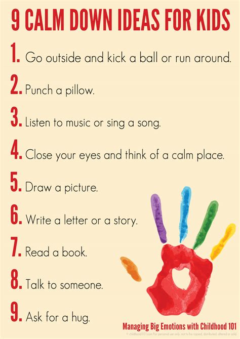 9 Calm Down Ideas For Kids Posterpdf Kids Behavior Parenting Skills