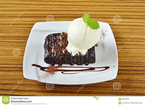chocolate brownie with ice cream and banana stock image image of fresh chocolate 98497649