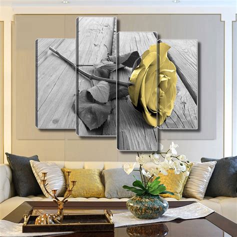 4pcs Yellow Rose Canvas Wall Art Painting Picture Wall