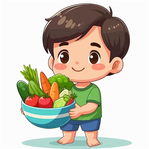 Premium Vector Vector Illustration Of A Little Boy Eating Vegetables