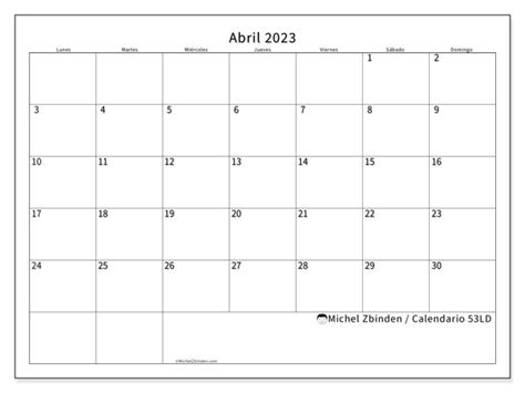 Calendario Abril De 2023 Para Imprimir “442ld” Michel Zbinden Pe
