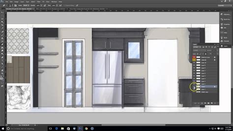 Interior Design Elevation Sketch Render Composite In Photoshop Part 2