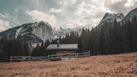 Wallpaper Landscape Nature Mountains Clouds House Field Trees