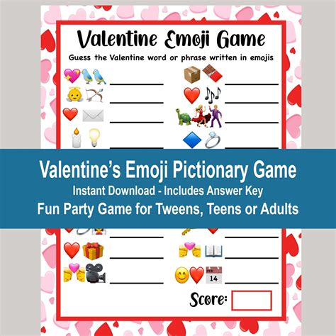 Valentines Day Emoji Pictionary Game Valentine Emoji Etsy Uk