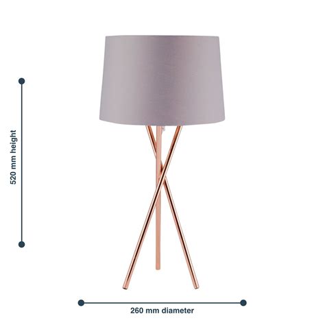 Modern Copper Tripod Table Lamp Bedside Light With Grey White Or Black
