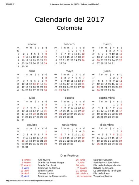 Calendario De Colombia Del 2017 ¿cuándo En El Mundo Calendario