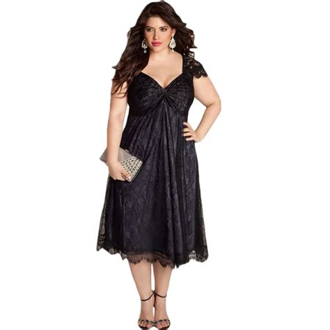 Cfanny Autumn Dress Plus Size Women Elegant Lace Embellished Black