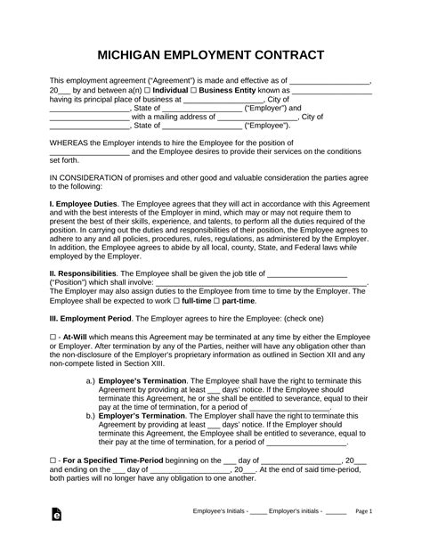 It includes all the terms and conditions of employment, find sample format and free template. Free Michigan Employment Contract Templates - PDF | Word ...