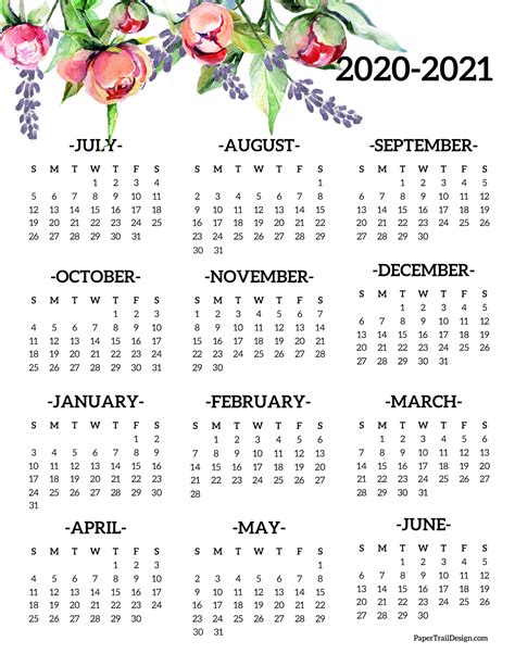 2020 2021 School Year Calendar Free Printable Paper