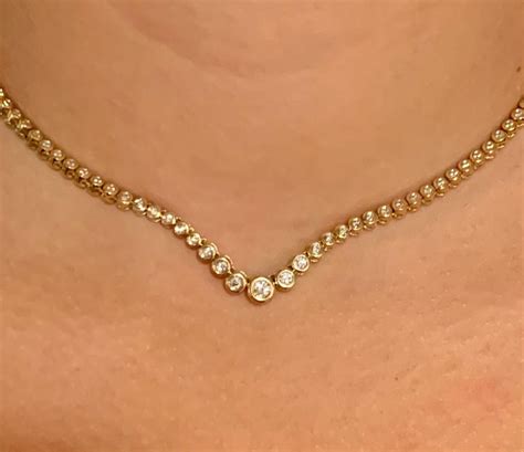 Modern Bezel Set Diamond 14 Kart Yellow Gold Tennis Long Necklace At