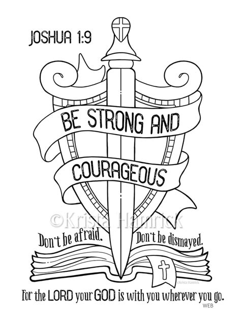 Be Strong And Courageous Coloring Page 85x11 Bible Journaling Tip In