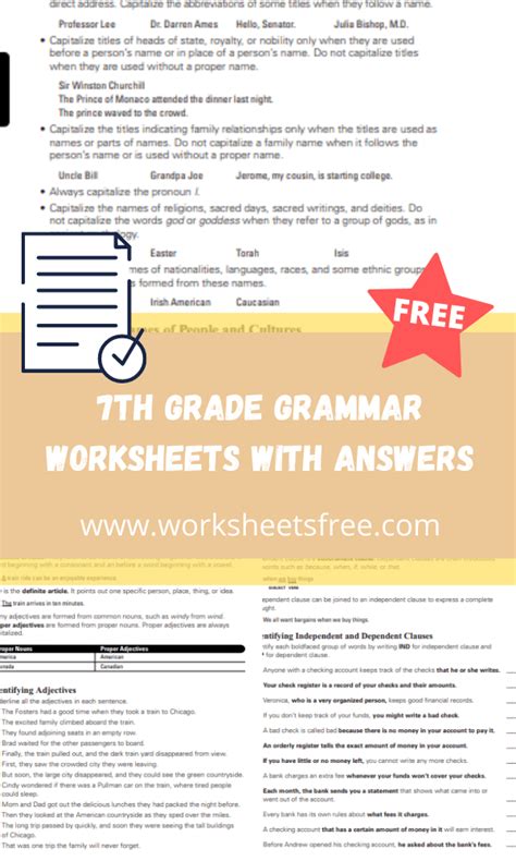 10 7th Grade Grammar Worksheets Worksheets Decoomo