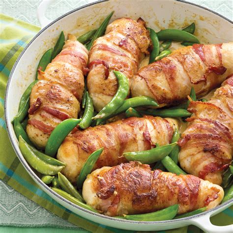 A great appetizer and a family our bacon wrapped chicken recipe is perfect to serve as a hearty appetizer for football sunday, or at. Bacon-Wrapped Chicken with Sugar Snap Peas - Taste of the ...