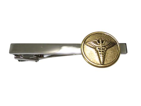 Gold Toned Round Medical Caduceus Symbol Tie Clip From