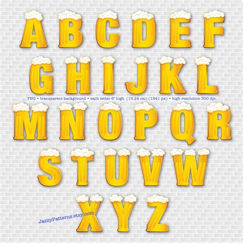 Beer Alphabet Letters On Transparent Background Clipart Font Etsy