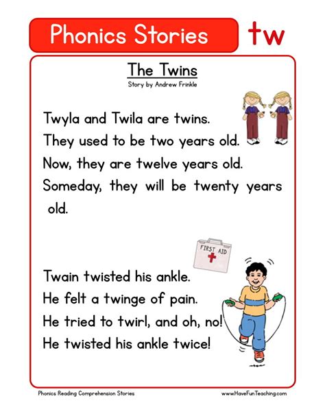 Reading Comprehension Worksheet The Twins