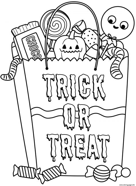 halloween candy bag  treats coloring pages printable
