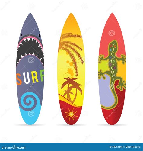 Surf Board Set In Various Color Illustration Stock Vector