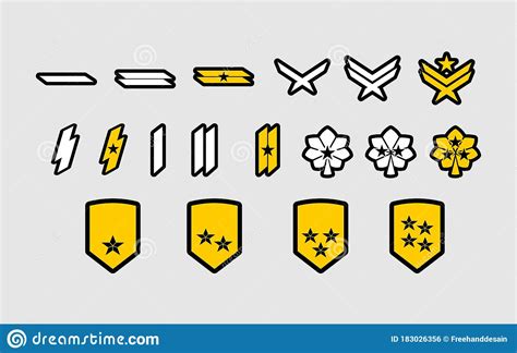 American Army Enlisted Rank Insignia Icons Cartoon Vector
