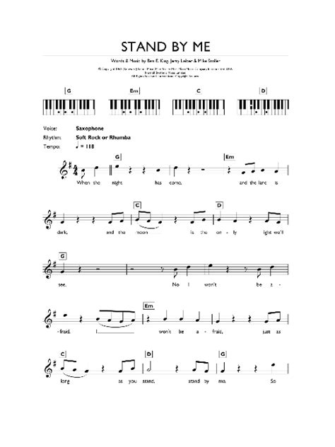 Stand By Me Sheet Music Ben E King Piano Chordslyrics