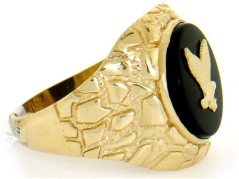 Maybe you would like to learn more about one of these? 10k / 14k Solid Yellow Gold Nugget Round Onyx Eagle Mens ...