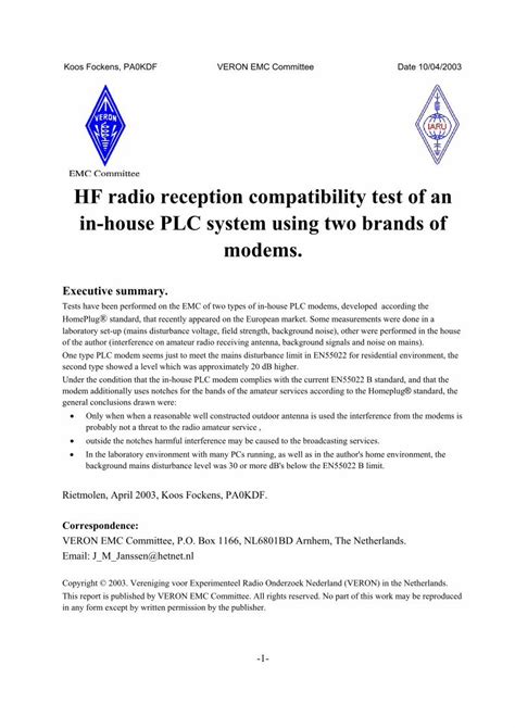 Pdf Hf Radio Reception Compatibility Test Of An In House Plc · Hf