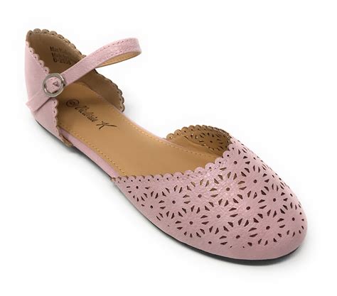 Victoria K Womens Daisy Cut Out Ankle Strap Ballerina Flats