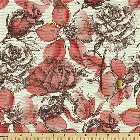 Vintage Rose Fabric By The Yard Continuous Flowers Bouquet Colored