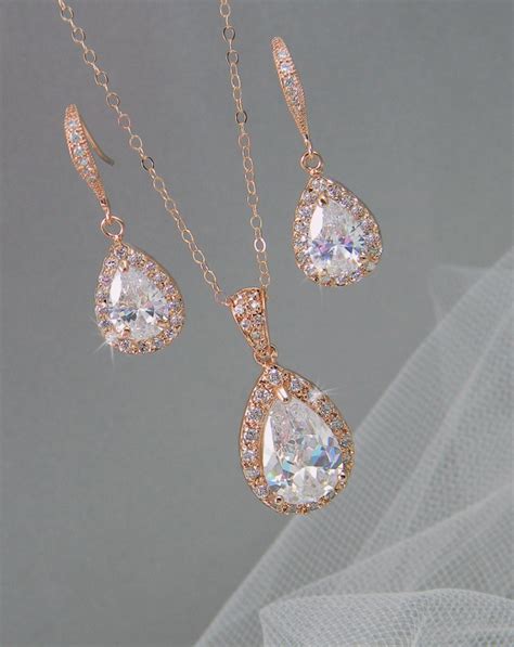 Rose Gold Bridal Set Bridesmaids Jewelry Set By Crystalavenues