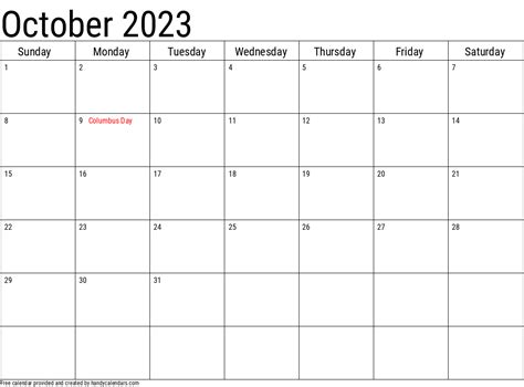 October 2023 Calendar With Holidays Handy Calendars