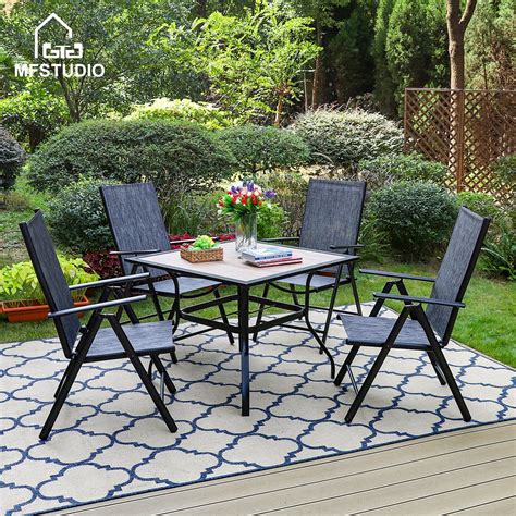 Mf Studio 5 Piece Patio Dining Set With Square Wood Like Table