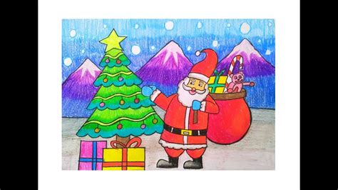 How To Draw Santa Claus Scenery Drawing Santa Claus Drawing With Oil