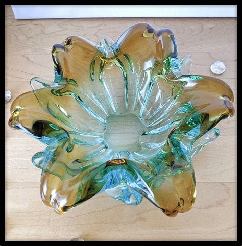 Beautiful Chalet Blown Glass Dish 2 Tones Blue And Yellow 2 Etsy