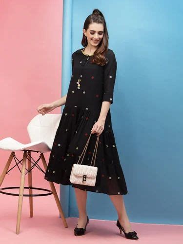 Black Polka Design Casual Dress महिलाओं की डिजाइनर ड्रेस लेडीज