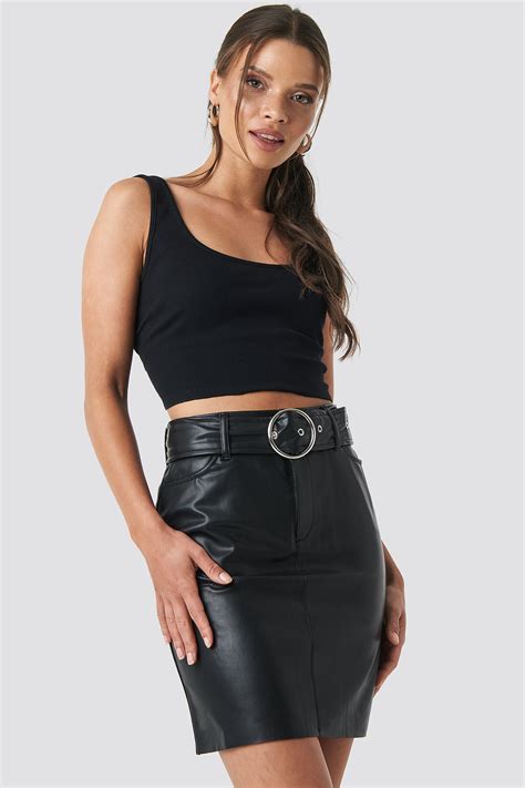 Faux Leather Belted Mini Skirt Black Na Kd