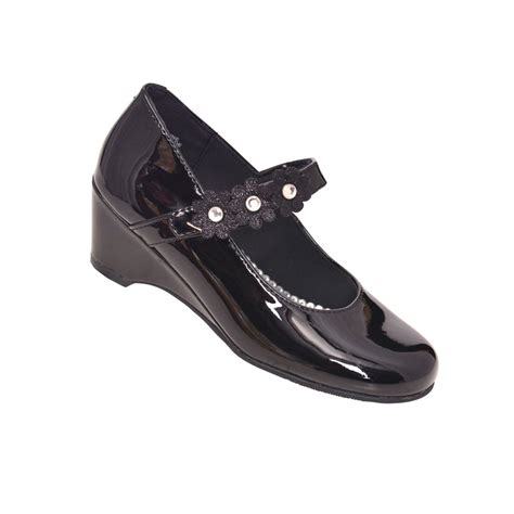 Rachel Shoes Rachel Shoes Girls Black Patent Flower Strap Wedge Heel